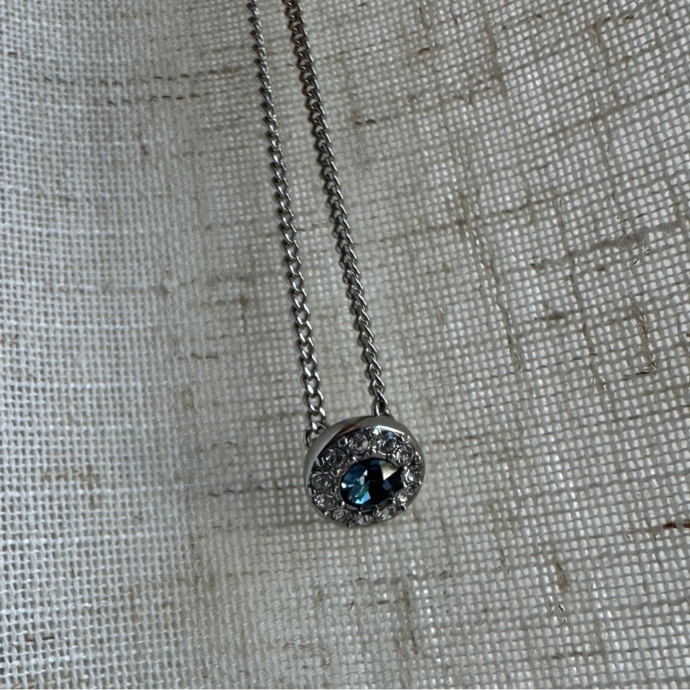 Givenchy Very Light Blue Halo Crystal Silver Tone Pendant Necklace